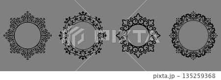 Set of decorative frames Elegant vector element for design in Eastern style, place for text. Floral black and gray borders. Lace illustration for invitations and greeting cards 135259368