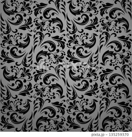 Flower pattern. Seamless gray and black ornament. Graphic vector background Flower pattern. Seamless gray and black ornament. Graphic vector background 135259370