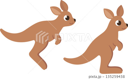 Cute cartoon kangaroo jumping and standing Cute cartoon kangaroo jumping and standing 135259438