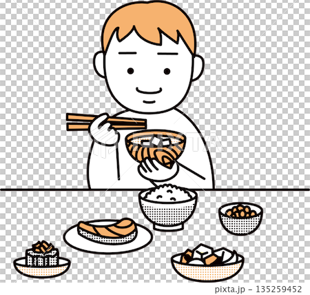 バランスの良い食事を摂る男性 バランスの良い食事を摂る男性 135259452