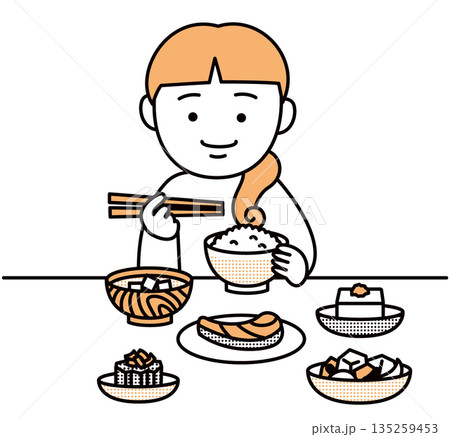 バランスの良い食事を摂る女性 135259453
