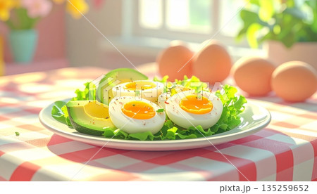 Egg and Avocado Salad in 3D Cartoon Style Egg and Avocado Salad in 3D Cartoon Style 135259652
