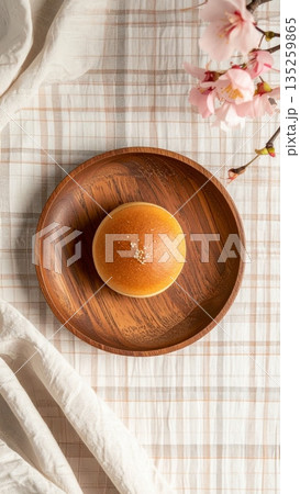 Dorayaki with Red Bean Filling on Wooden Plate Dorayaki with Red Bean Filling on Wooden Plate 135259865