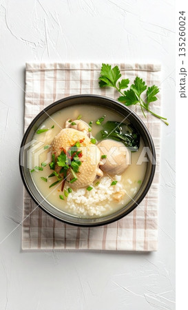 Studio Food Photography of Samgyetang Chicken Soup with Ginseng and Rice Studio Food Photography of Samgyetang Chicken Soup with Ginseng and Rice 135260024