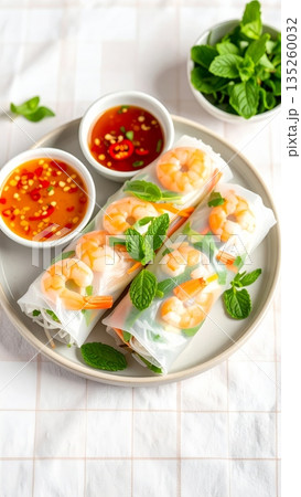 Studio Food Photography of Vietnamese Goi Cuon Spring Rolls 135260032