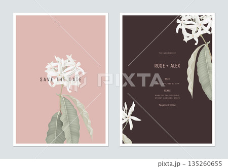 Floral wedding invitation card template design, Medicinal Kopsia flowers on pink and dark grey 135260655