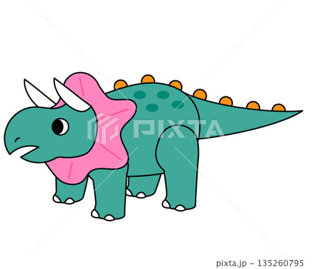 角とえり飾りのある恐竜をポップでかわいく描いたキャラクターイラスト 135260795