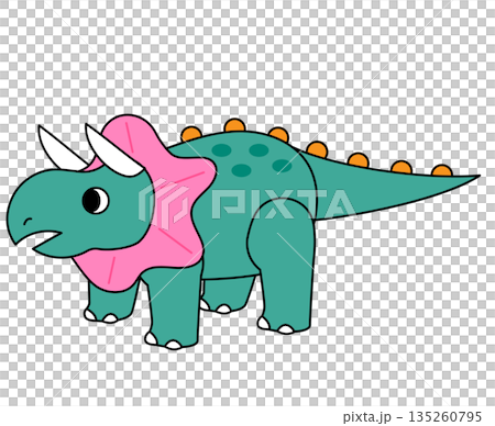 一幅可愛又時髦的恐龍角色插畫，恐龍長著角，戴著項圈。 135260795