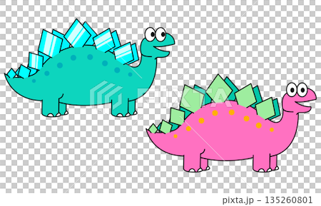 背中にトゲを持つ恐竜をカラフルでポップに描いた子供向けのイラスト 背中にトゲを持つ恐竜をカラフルでポップに描いた子供向けのイラスト 135260801