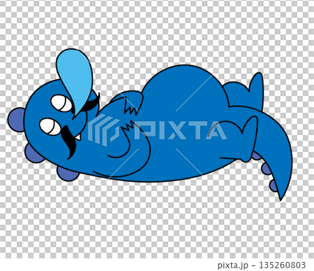 横になって眠る恐竜をシンプルでかわいく描いた子供向けのイラスト 135260803