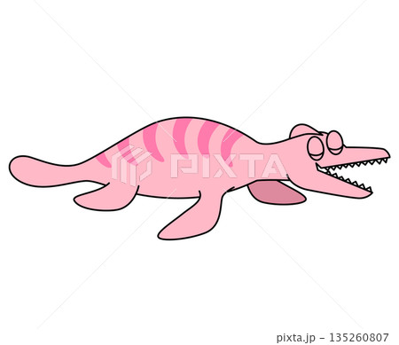 海を泳ぐ恐竜をシンプルでかわいく描いた子供向けキャラクターのイラスト 135260807