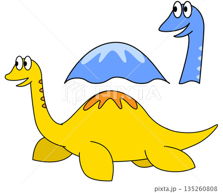 長い首の恐竜をポップでかわいく描いた子供向けキャラクターのイラスト 135260808