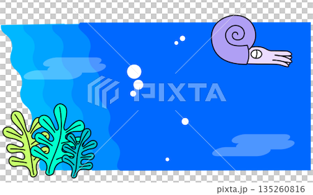 Cute ammonite and seaweed illustrations inspired by aquariums and the underwater world 135260816