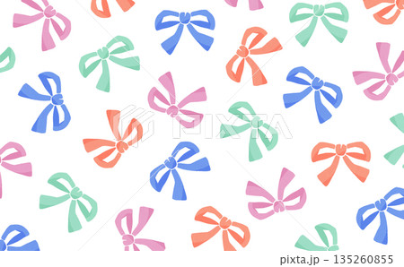手描きのりぼんのパターン(カラフル) 手描きのりぼんのパターン(カラフル) 135260855