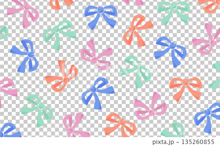 手描きのりぼんのパターン(カラフル) 手描きのりぼんのパターン(カラフル) 135260855