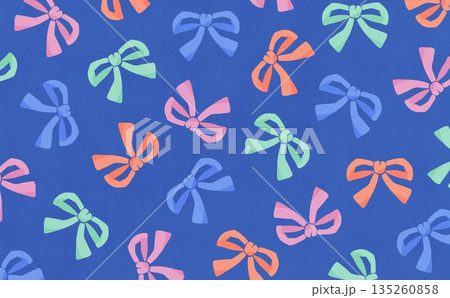 手描きのりぼんのパターン(カラフル×ブルー) 手描きのりぼんのパターン(カラフル×ブルー) 135260858