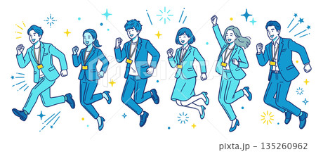 前向きに走り出すビジネスチームのイラスト｜成長・挑戦・プロジェクト推進のイメージ 135260962