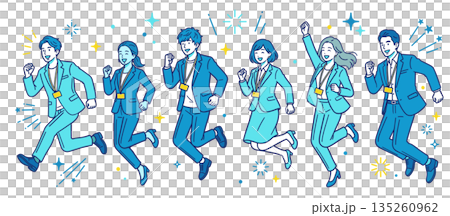 前向きに走り出すビジネスチームのイラスト｜成長・挑戦・プロジェクト推進のイメージ 135260962