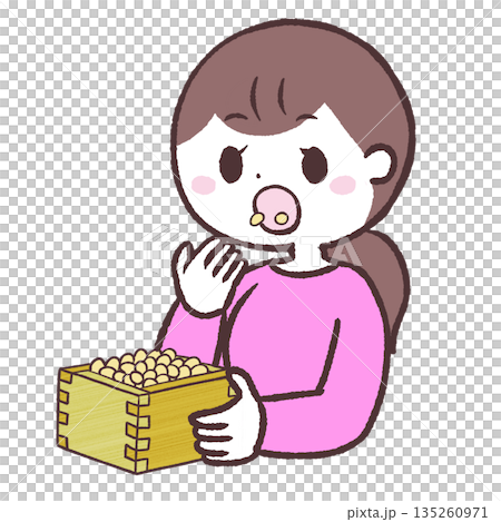 Illustration of a woman eating beans 135260971