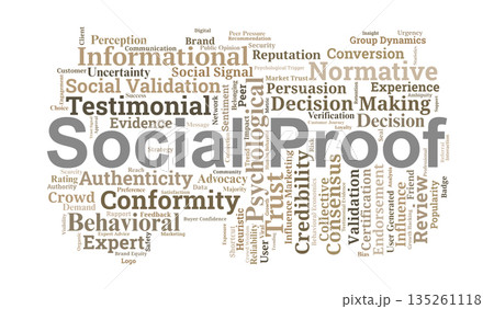 Social Proof Word Cloud. Essential Concepts in Behavioral Influence and Marketing Trust Social Proof Word Cloud. Essential Concepts in Behavioral Influence and Marketing Trust 135261118