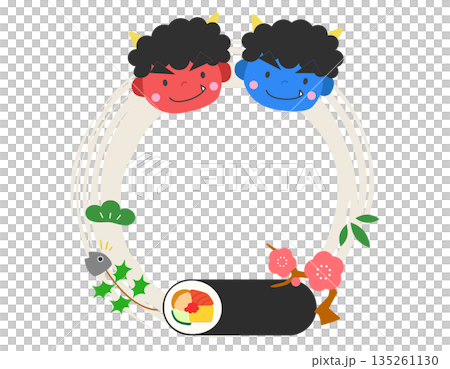 節分の恵方巻きと鬼の縁起の良いフレーム　2 135261130