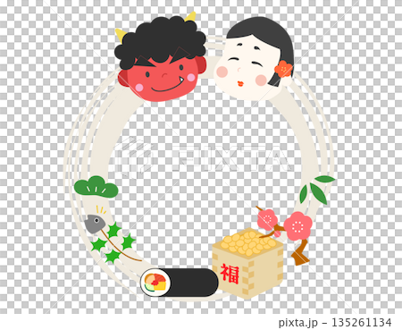 Auspicious frame of Setsubun Ehomaki, demons and Otafuku 2 135261134