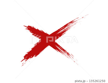 筆で描いた赤色のバツ印のイラスト素材 135261250