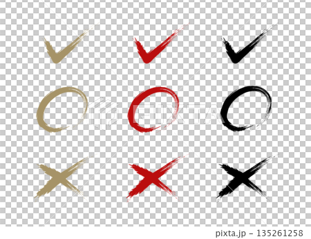 Set of brush-drawn circles and crosses Set of brush-drawn circles and crosses 135261258