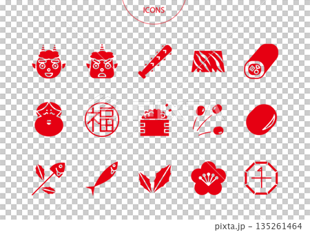 節分　アイコン ピクトグラム　ベクター イラスト　セット 135261464