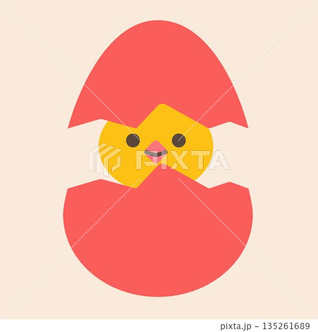 Easter egg with cute chick. For poster, card, scrapbooking, stickers. Eps10. Vector illustration in flat style. Easter egg with cute chick. For poster, card, scrapbooking, stickers. Eps10. Vector illustration in flat style. 135261689