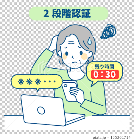 一位老婦人因為無法使用雙重驗證或登入而感到困惑。 135261714