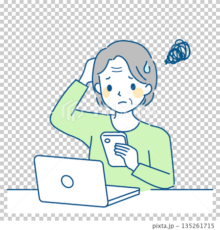 一位老婦人因為無法使用雙重驗證或登入而感到困惑。 135261715