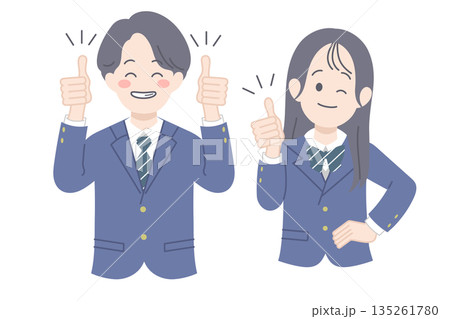 いいねポーズのイラスト　学生　男女 135261780