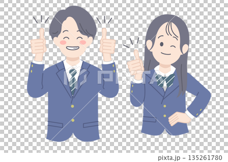 いいねポーズのイラスト　学生　男女 135261780