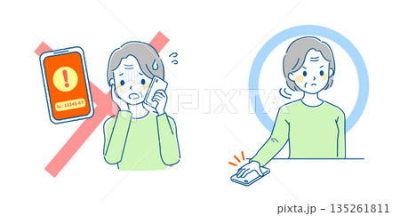 お年寄り女性のネット詐欺の啓発用イラスト 135261811
