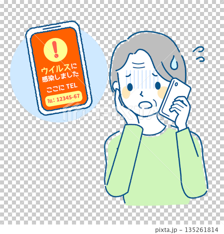 一位老年婦女在智慧型手機上遭遇網路詐騙的插圖 135261814