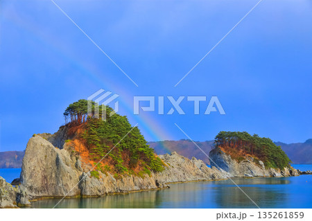 【岩手県】浄土ヶ浜と虹 【岩手県】浄土ヶ浜と虹 135261859