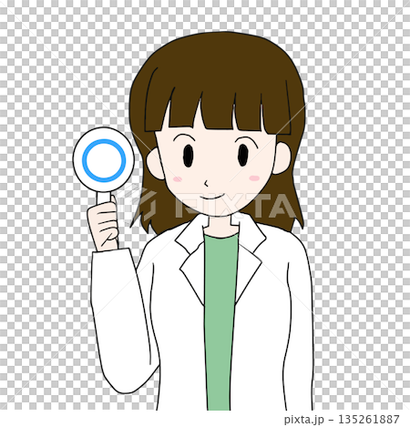 Illustration of a female doctor holding a circle mark 135261887