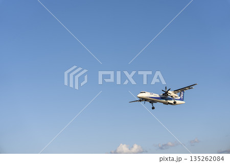 夕方の大阪空港(伊丹空港) 着陸中の飛行機 大阪府豊中市 夕方の大阪空港(伊丹空港) 着陸中の飛行機 大阪府豊中市 135262084