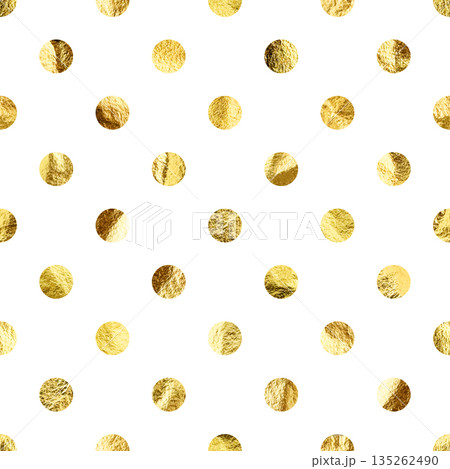 Gold foil seamless texture, shiny handmade circles. Golden glittering pattern. Shining hand drawn background. Wedding, greeting card decoration elements. Modern minimalist art. Vector illustration Gold foil seamless texture, shiny handmade circles. Golden glittering pattern. Shining hand drawn background. Wedding, greeting card decoration elements. Modern minimalist art. Vector illustration 135262490