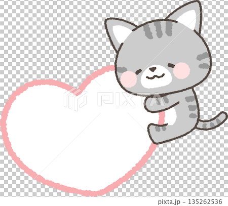 A tabby cat hugging a heart 135262536