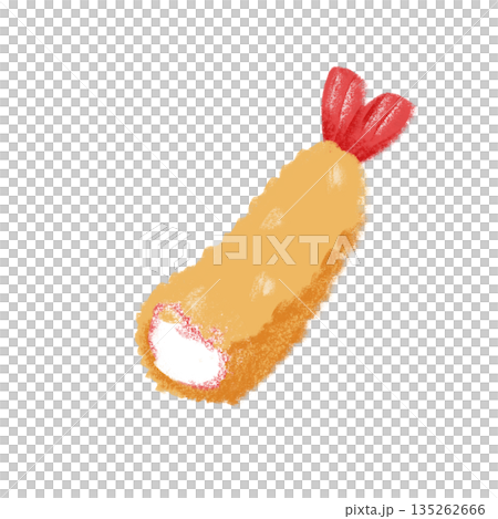 一口蠟筆畫風格的炸蝦 135262666