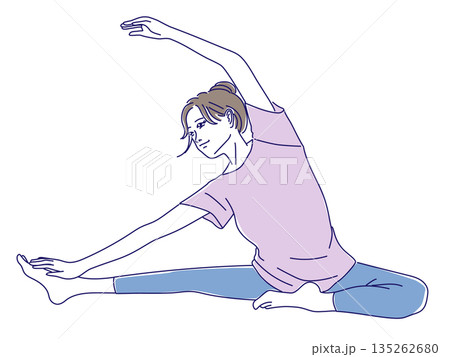 ストレッチをする若い女性のイラスト ストレッチをする若い女性のイラスト 135262680