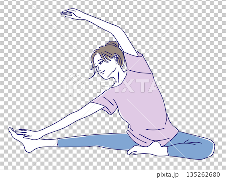 ストレッチをする若い女性のイラスト ストレッチをする若い女性のイラスト 135262680