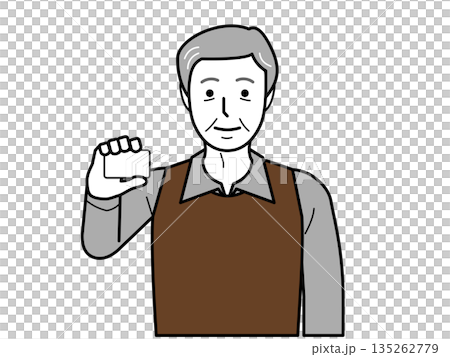 正面向き。カードを持つシャツとベストを着た高齢男性。 135262779