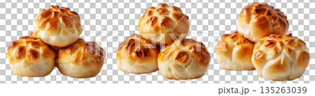 Panipopo sweet rolls baked in coconut milk with golden crust isolated on white background, concept of bakery and food freshness 135263039