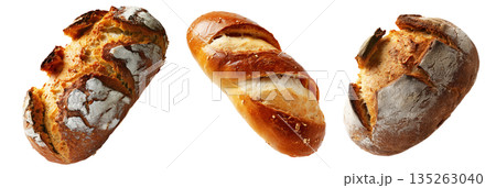 Rewena bread loaf, Maori potato sourdough bread, isolated on white transparent background, concept of New Zealand bakery 135263040