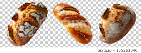 Rewena bread loaf, Maori potato sourdough bread, isolated on white transparent background, concept of New Zealand bakery 135263040