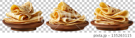 Set of Yemeni malawah flaky buttery bread baked round flatbreads with toasted spots stacked in pile, isolated on white background Set of Yemeni malawah flaky buttery bread baked round flatbreads with toasted spots stacked in pile, isolated on white background 135263115