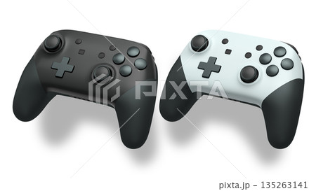 Wireless gaming controllers flying in air isolated on white background, symbolizing gaming technology concept 135263141